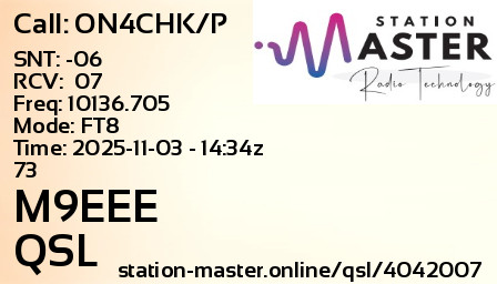 QSL Card for M9EEE QSO with ON4CHK/P