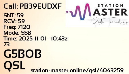 QSL Card for G5BOB QSO with PB39EUDXF