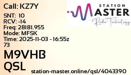 QSL Card for M9VHB QSO with KZ7Y