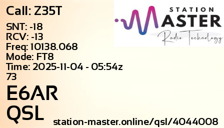 QSL Card for E6AR QSO with Z35T