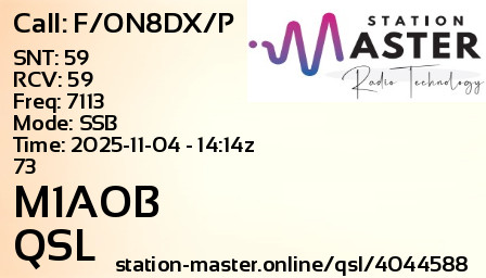 QSL Card for M1AOB QSO with F/ON8DX/P
