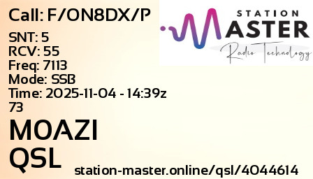 QSL Card for M0AZI QSO with F/ON8DX/P