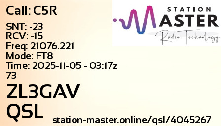 QSL Card for ZL3GAV QSO with C5R