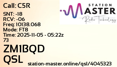 QSL Card for ZM1BQD QSO with C5R