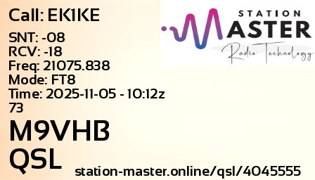 QSL Card for M9VHB QSO with EK1KE