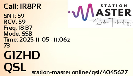 QSL Card for G1ZHD QSO with IR8PR