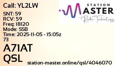 QSL Card for A71AT QSO with YL2LW