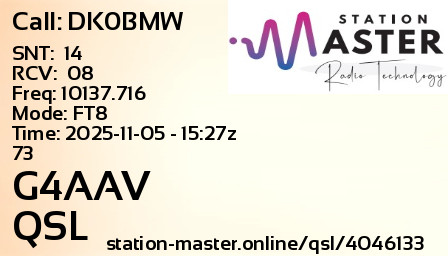 QSL Card for G4AAV QSO with DK0BMW