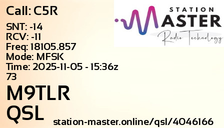 QSL Card for M9TLR QSO with C5R