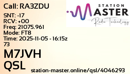 QSL Card for M7JVH QSO with RA3ZDU