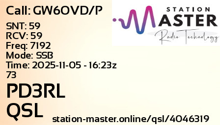 QSL Card for PD3RL QSO with GW6OVD/P