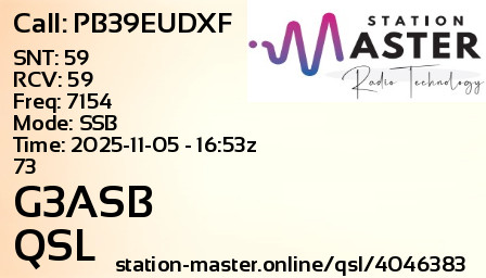 QSL Card for G3ASB QSO with PB39EUDXF