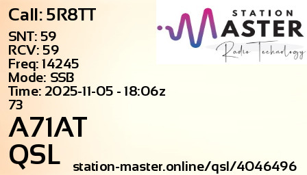 QSL Card for A71AT QSO with 5R8TT