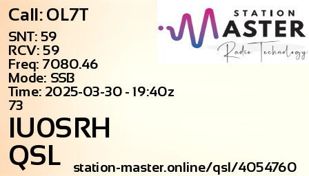 QSL Card for IU0SRH QSO with OL7T