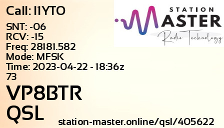 QSL Card for VP8BTR QSO with I1YTO