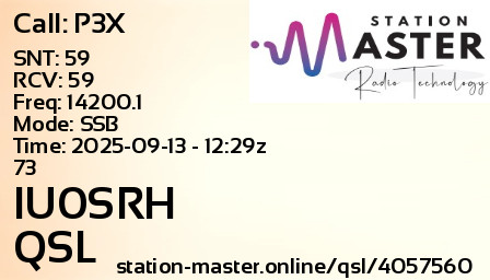 QSL Card for IU0SRH QSO with P3X