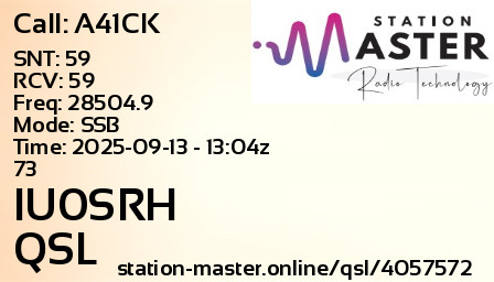 QSL Card for IU0SRH QSO with A41CK