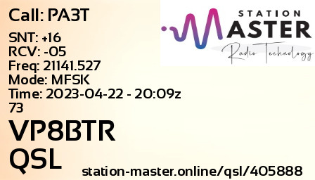 QSL Card for VP8BTR QSO with PA3T