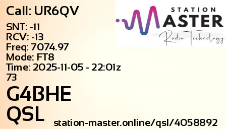 QSL Card for G4BHE QSO with UR6QV