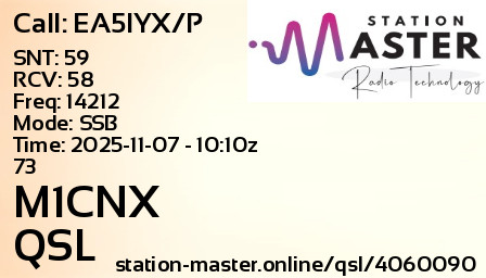 QSL Card for M1CNX QSO with EA5IYX/P