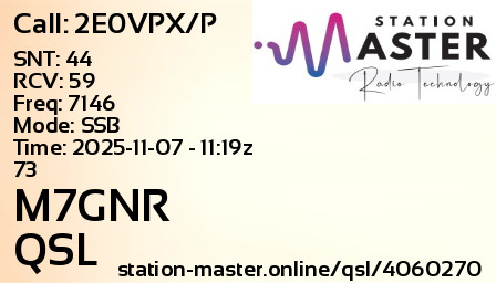 QSL Card for M7GNR QSO with 2E0VPX/P