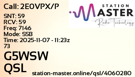 QSL Card for G5WSW QSO with 2E0VPX/P