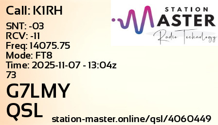 QSL Card for G7LMY QSO with K1RH