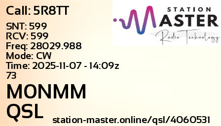 QSL Card for M0NMM QSO with 5R8TT