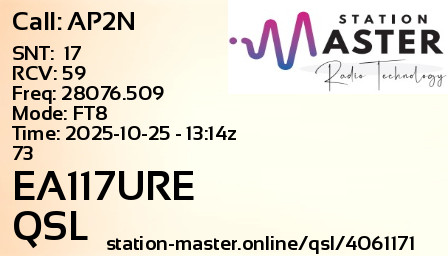 QSL Card for EA117URE QSO with AP2N