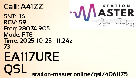 QSL Card for EA117URE QSO with A41ZZ