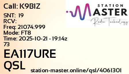 QSL Card for EA117URE QSO with K9BIZ