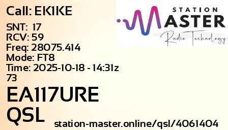 QSL Card for EA117URE QSO with EK1KE