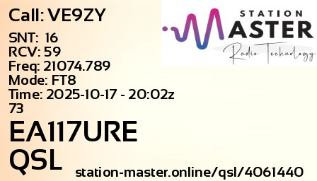 QSL Card for EA117URE QSO with VE9ZY