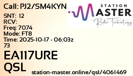 QSL Card for EA117URE QSO with PJ2/SM4KYN