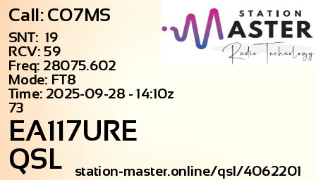 QSL Card for EA117URE QSO with CO7MS
