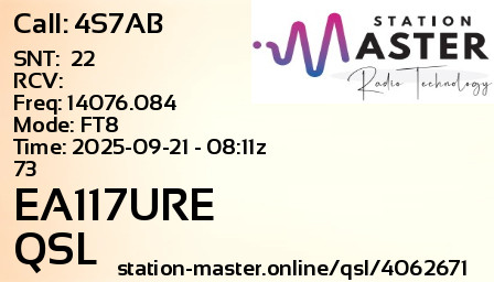 QSL Card for EA117URE QSO with 4S7AB