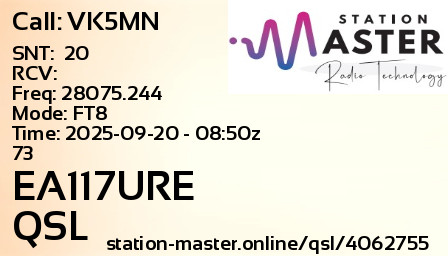 QSL Card for EA117URE QSO with VK5MN