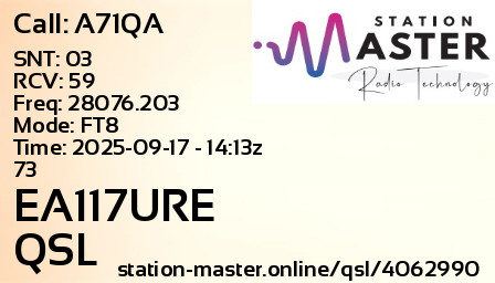 QSL Card for EA117URE QSO with A71QA