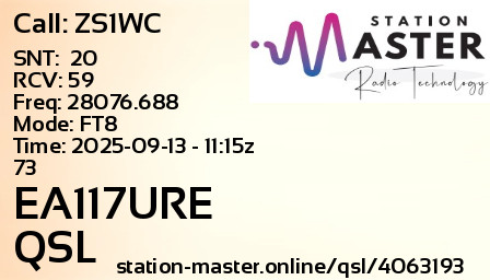 QSL Card for EA117URE QSO with ZS1WC