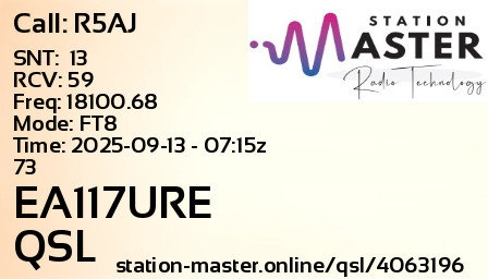 QSL Card for EA117URE QSO with R5AJ