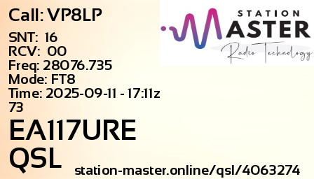 QSL Card for EA117URE QSO with VP8LP
