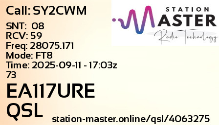 QSL Card for EA117URE QSO with SY2CWM