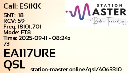 QSL Card for EA117URE QSO with ES1KK