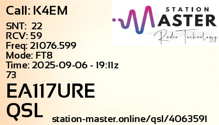 QSL Card for EA117URE QSO with K4EM
