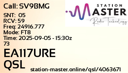 QSL Card for EA117URE QSO with SV9BMG