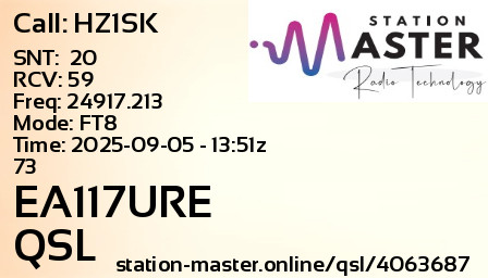 QSL Card for EA117URE QSO with HZ1SK