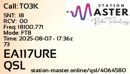 QSL Card for EA117URE QSO with TO3K
