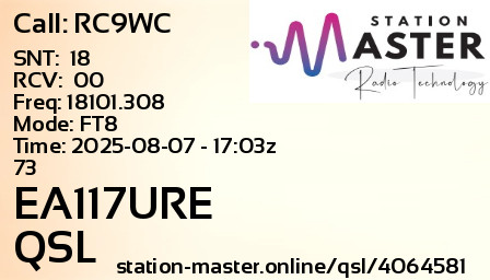 QSL Card for EA117URE QSO with RC9WC