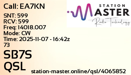 QSL Card for SB7S QSO with EA7KN