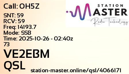 QSL Card for VE2EBM QSO with OH5Z